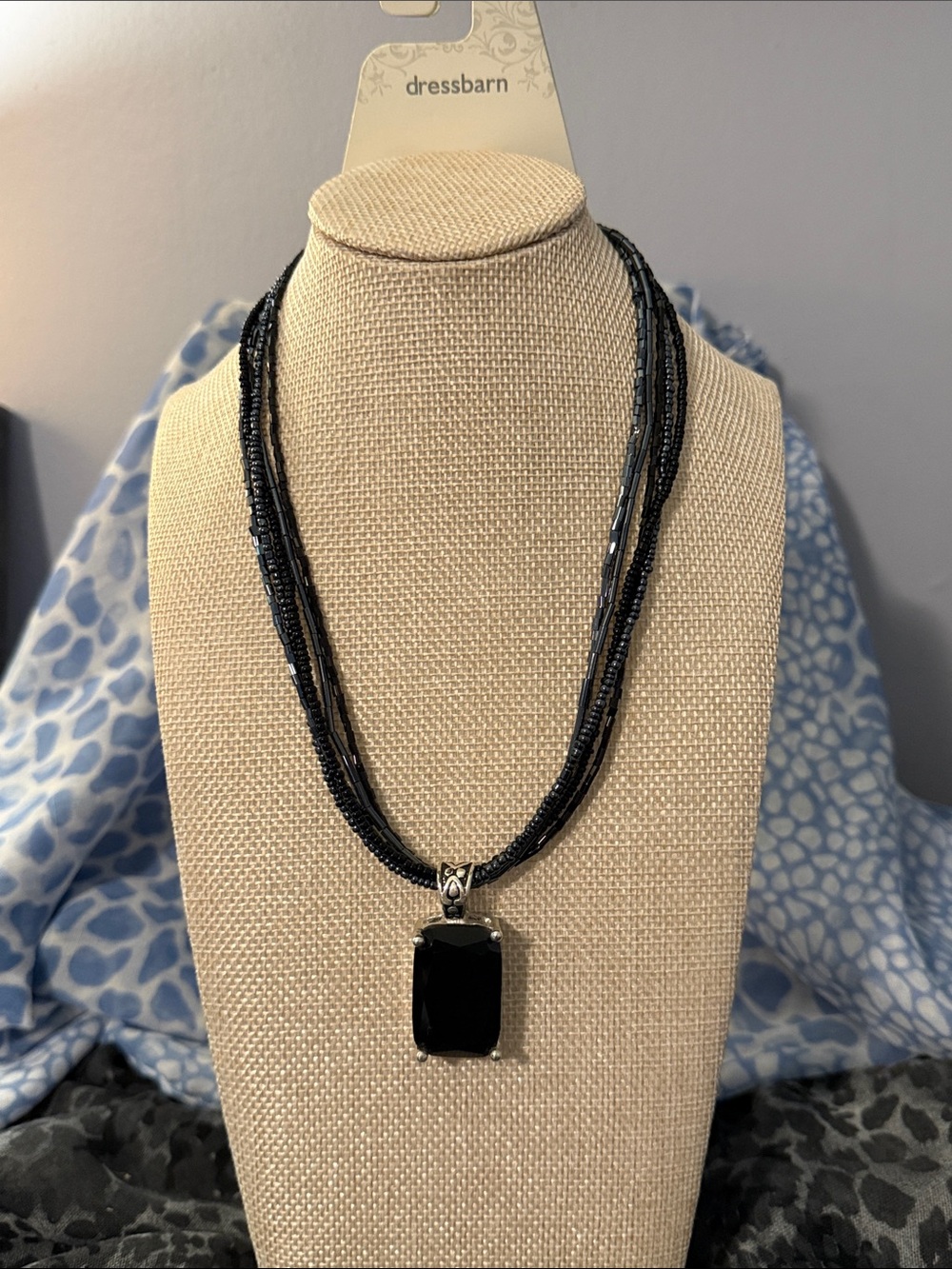 dressbarn Black Multi-Strand Necklace with Black Pendant - Picture 2 of 3